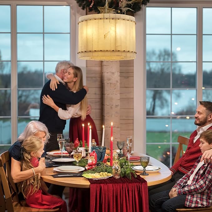 22.4" Round Alabaster Chandelier, Modern Dining Room Chandeliers with Adjust Height, 6-Light Marble Hanging Pendant Dining Light Fixture for Kitchen Island, Living Room, Bedroom, Foyer, Entryway