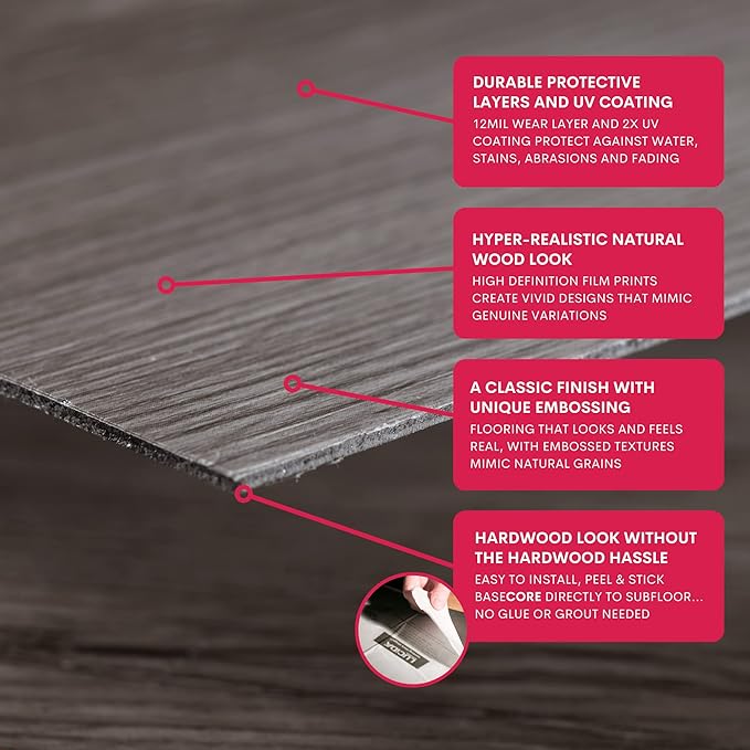 LUCiDA SURFACES Luxury Vinyl Floor Tiles-Peel & Stick Adhesive Flooring for DIY Installation-Sample Wood-Look Plank-6 inch x 12 inch