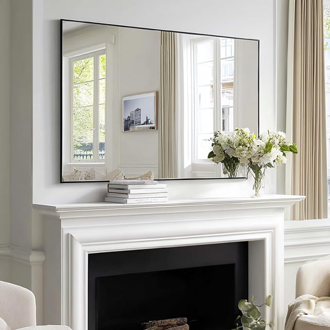 KOCUUY Black Bathroom Mirror, 55x36 Inch Large Wall Mirror with Aluminum Frame, Black Rectangle Mirror Modern Home Decor for Bathroom, Living Room, Farmhouse, Entryway, Hang Horizontal/Vertical