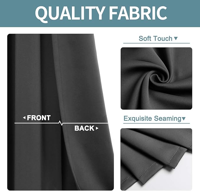 ChrisDowa Blackout Curtains 90 Inches Long for Living Room, Grommet Thermal Insulated Room Darkening Curtains for Bedroom (1 Panel Set, Dark Grey,52W x 90L)