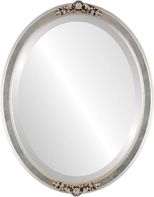OVALCREST Oval Beveled Wall Mirror for Home Decor - Athena Style - Silver Leaf with Brown Antique - 21" x 17" Outside Dimensions