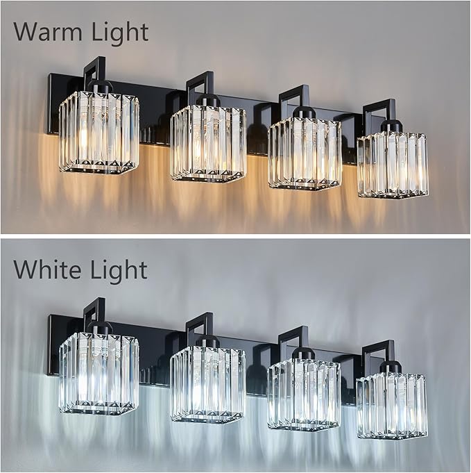 Modern Bathroom Vanity Light 4-Lights Plating Black Vanity Light Crystal Wall Light Bathroom Light Fixtures