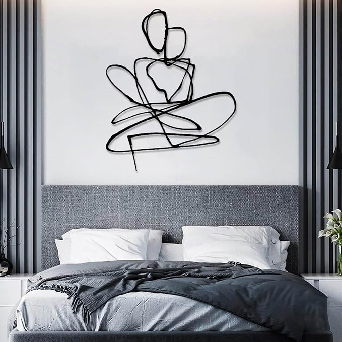 Jogwenu Abstract Couple Metal Wall Art, Couple Metal Wall Decor, Minimalist Line Wall Decor, Love Wall Art, Abstract Line Wall Decoration, Bedroom Wall Hanging, Wedding Gift (Black, 48"x38"/121x97cm)