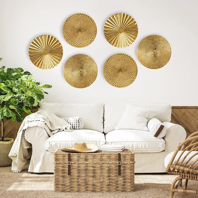Briful 12" Gold Wall Décor Pack of 3 Metal Starbursts Radial Plate Wall Art Modern Accent Hanging Wall Decorations For Home Office Bedroom Or Living Room Wall Sculptures