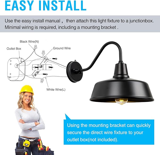 Outdoor Gooseneck Barn Light - Exterior Fixture Sconce Wall Light for Farmhouse, Dusk to Dawn Sensor Front Door Porch Garage Patio Lighting (12.6 inch（2 PCS）)