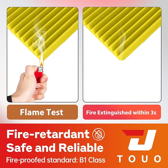 24 Pack Acoustic Panels – Sound Proof Foam Panels for Wall 12"x12"x1", Flame Retardant Wedge Acoustic Foam, High-Density Sound Absorbing Panels for Home Studio(Yellow, 1" Thick 24 Pack)