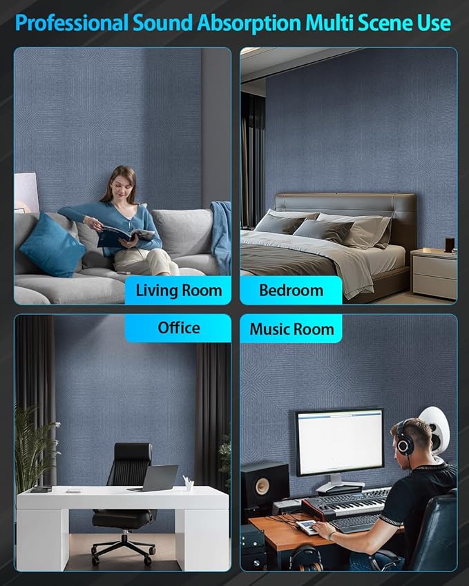 12 Pack Acoustic Wall Panels Self-Adhesive, 12" X 12" X 0.5" Decorative Acoustic Panels, Soundproof Wall Panels for Studio, Home & Living Room, Polyester - Three Zone Cement Gray