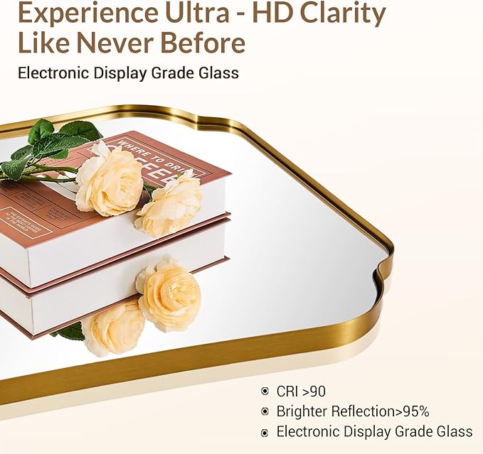 ANDY STAR 24"x32" Gold Mirror, Brushed Brass Scalloped Wall Mirror, Bathroom Wall Mirror with Stainless Steel Metal Framed Ideal for Bedroom, Hallway