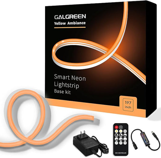 Neon Rope Lights, 16.4ft Rope Lights with Dimmable Remote and Adapter, Waterproof Flexible Smart Led Strip Lights for Bedroom, Super Bright, DIY Neon Sign, Indoors Outdoors Decor, Orange