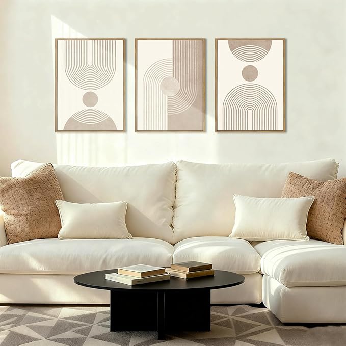 BINCUE Neutral Abstract Wall Art Boho Geometric Wall Decor Mid Century Modern Artwork for Living Room Bedroom Office 12" Lx16 W Set of 3