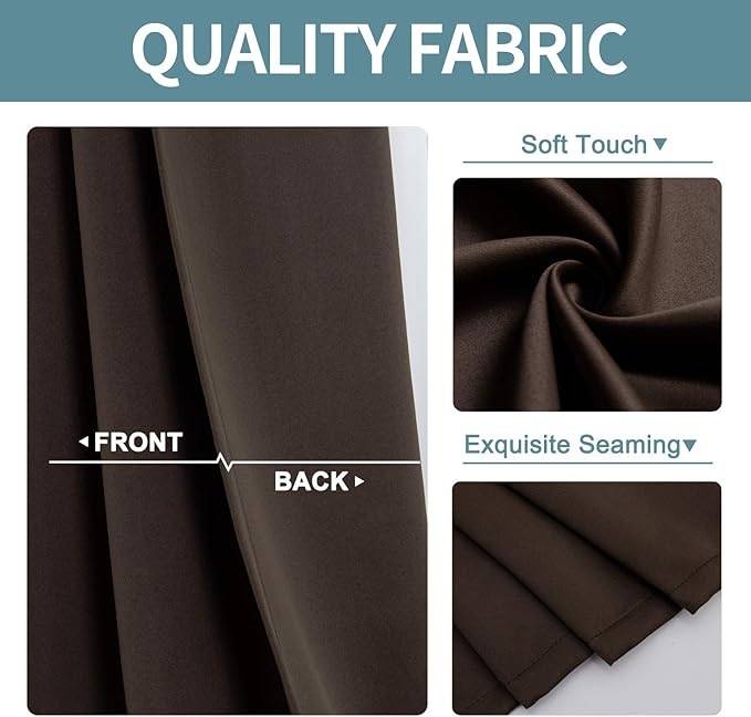 ChrisDowa Brownout Curtains 70 inches Wide for Bedroom - Extra Wide Grommet Thermal Insulated Room Darkening Curtains for Living Room (1 Panel, Brown, 70 x 84 Inch)