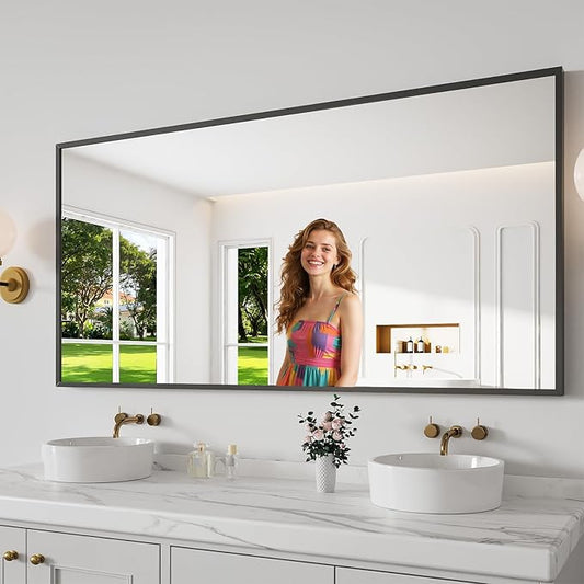 Bathroom Mirror 30x60 Black Bathroom Wall-Mounted Mirrors, Modern Vanity Mirror for Bedroom, Living Room, Aluminum Alloy Frame Allow to Hang Horizontally or Vertically