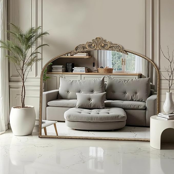 Micasso Large Antique Gold Mirror: 29"x 36" French Baroque Arched Mirror - Traditional Ornate Vintage Mirrors for Wall/Mantel/Entryway/Bathroom/Hallway - Home Decor for Living Room