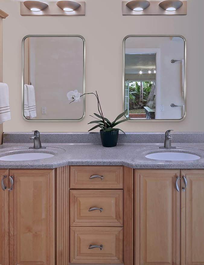 ANDY STAR 24x32 INCH Brushed Nickel Mirror, Rounded Rectangle Silver Metal Framed Mirrors for Bathroom Anti-Rust SUS304, Tube Metal Frame, 1’’ Deep Wall Mounted Vertically/Horizontal