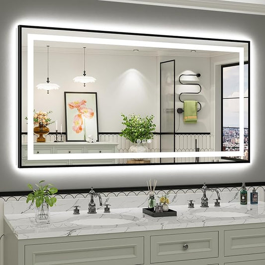 66x36 Inch LED Bathroom Mirror with Black Frame, Backlit & Front Lit, Anti-Fog Lighted Bathroom Vanity Mirror for Wall, Memory Function, Dimmable, HD Tempered Glass, Shatter-Proof