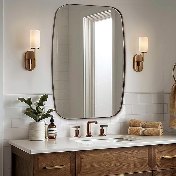 ANDY STAR Brushed Bronze Bathroom Mirror, 30x40” Oblong Mirror with Stainless Steel Metal Frame, Oval Vanity Mirror for Over Sink, Modern Anti Rust Wall Mounted