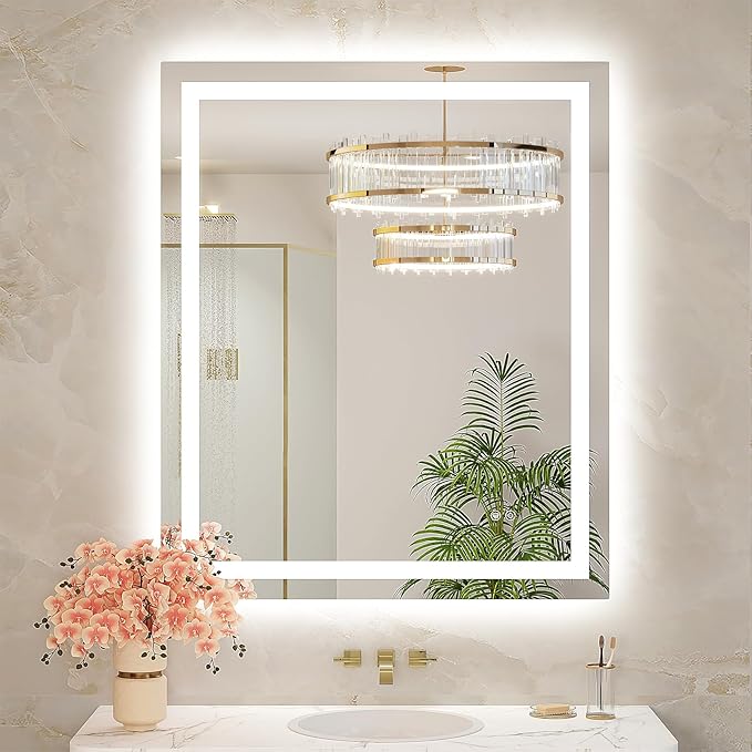 30x36 LED Bathroom Mirror with Lights, Brighter Backlit + Front Lit, Tempered Glass, Dimmable, Multiple Light Modes, Anti-Fog Lighted Bathroom Vanity Mirror for Wall, Memory Function