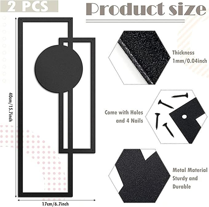 Lawnrden Geometric Wall Decor, 2PCS Metal Wall Decor 15.75x6.69 Inch Black Minimalist Art Modern Geometric Hanging Abstract Sculptures for Living Room Home