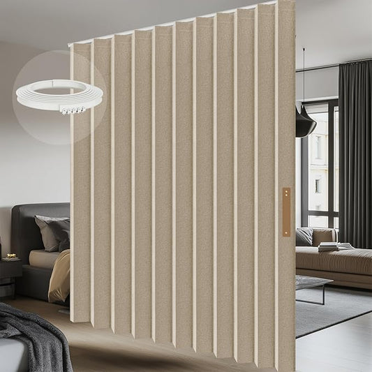 100% Blackout Room Divider Curtains Ceiling Curtain Track Sets Blackout Curtains Ceiling Track for Curtain Flexible Extra Wide(Beige, W100 x L96, 1 Pack)