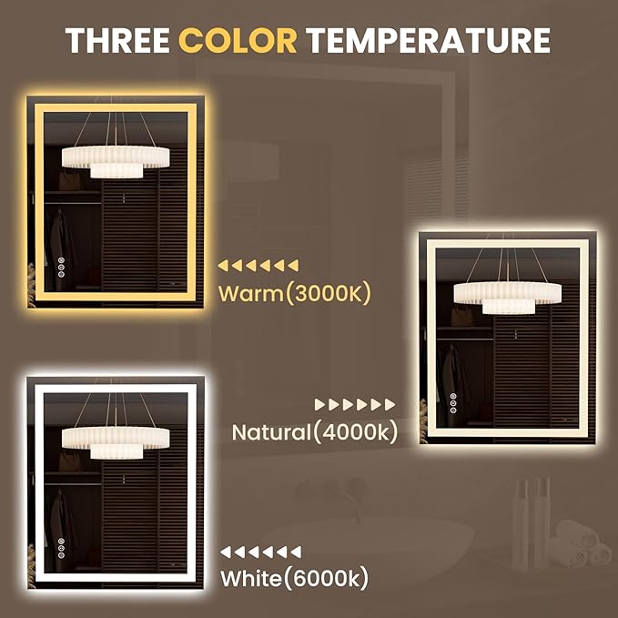 LOAAO 35.4"x29.9" LED Mirror for Bathroom, Lighted Bathroom Mirror with Lights, Anti-Fog, Dimmable, Memory Function, Easy to Install, Clear Reflection