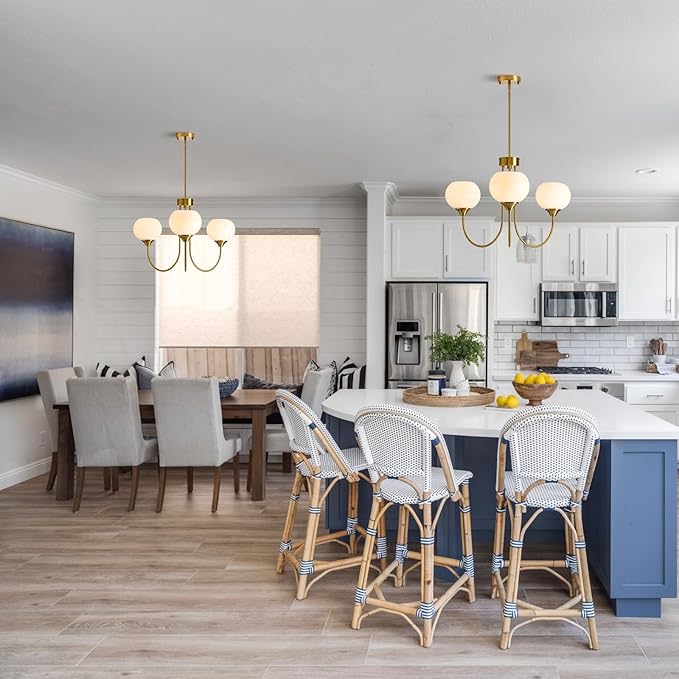 Modern Globe Chandelier 3 Light Mid Century White Milk Glass Vintage Sputnik Chandeliers Gold Pendant Light Fixtures for Dining Room Kitchen Living Room Bedroom