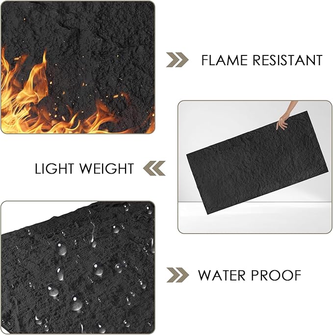 5-Pack 3D Faux Stone Wall Panels, PU Cement-Texture Wainscoting Panels for Interior Walls – Waterproof & Lightweight, Covers 38.7 Sq.Ft, 47.2" x 23.6", for TV Wall, Office, Living Room Black