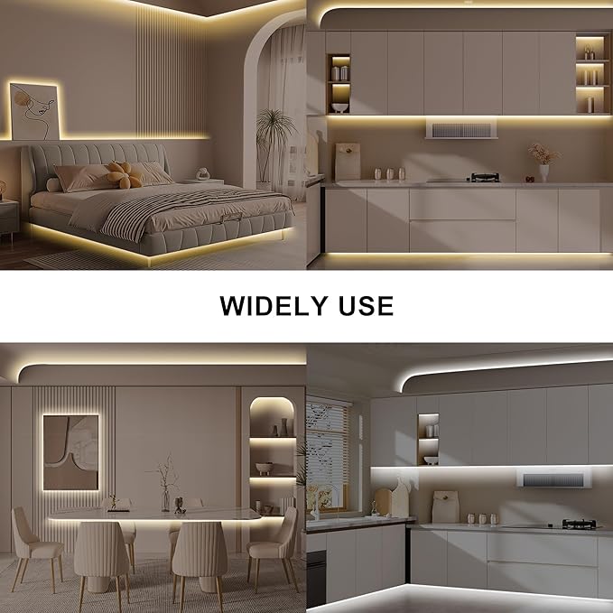 32.8ft Tunable White COB Led Strip Light with RF Remote, CRI93+ Dimmable CCT 2700K-6500K COB Led Tape Lights, Adhesive High Density Led Light Strip for Bedroom, Kitchen, Cabinet