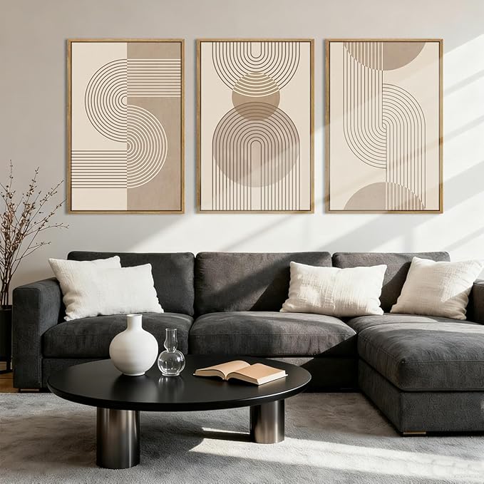 Anyzal Large Abstract Wall Art Boho Geometric Artwork Neutral Modern Wall Art 24x36 Inch for Living Room Bedroom Office Set of 3