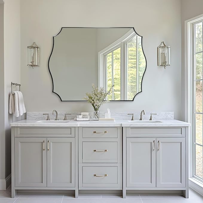 ANDY STAR Chrome Bathroom Mirror, 30x40 Inch Large Polished Chrome Mirror, Rectangle Mirror for Bathroom with Unique Wavy Design Ideal for Home Decor, Rust-Proof Stainless Steel 1” Frame