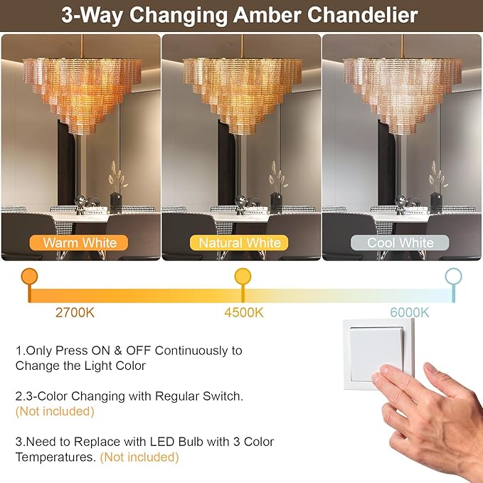 Large Chandelier, 41" Gold Chandelier for Dining Room, 18-Light Round Drum Kitchen Island Hanging Light Fixture，Amber Glass Linear Chandeliers Perfect for Living Room, Bedroom,Kitchen, Foyer