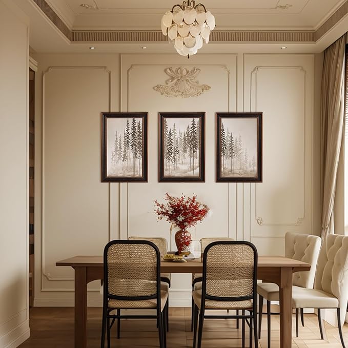 Large Vintage Foggy Forest Framed Canvas Wall Art,Modern Smoking Pine Tree Wall Decor,Natural Misty Landscape Artwork,Neutral Wilderness Scene Art Print for Living Room,Bedroom,Office-16"x24"x3