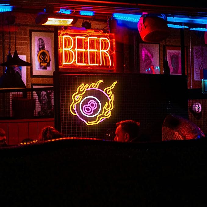 Neon Sign Colorful Number 8 Billiards Neon Light For Wall Decor Dimmable Led Light Up Sign Powered By USB For Billiards Room, Gymnasium, Man Cave, Boys Gifts (12.6'*12.6' Pink Yellow White)