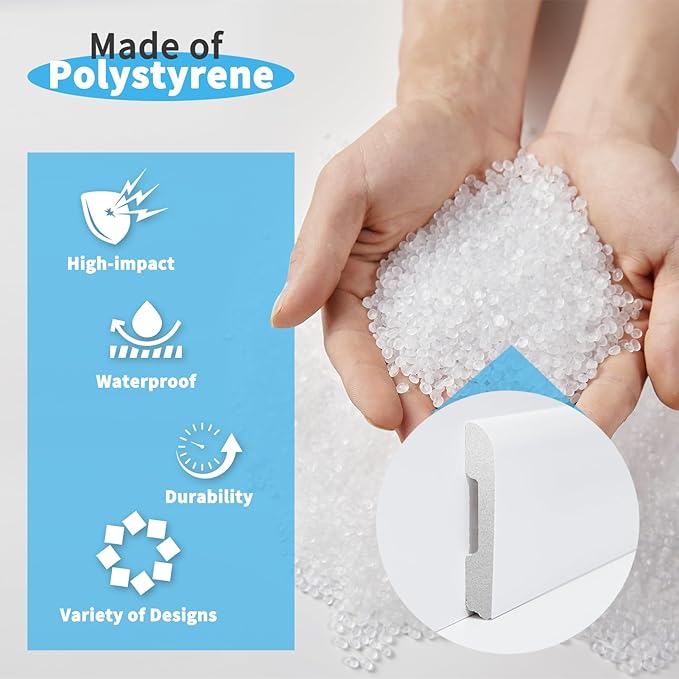 Art3d Wall Baseboard Molding Trim 8-Pack of 56 x 2.6 in., High Impact Polystyrene Skirting Board - Installed with Glue - White