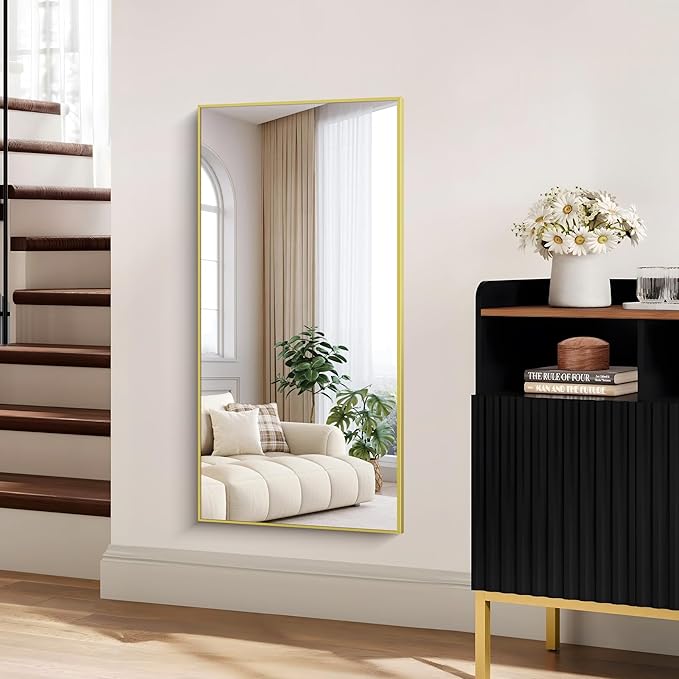 KOCUUY Gold Bathroom Mirror, 24x48 inch Brushed Gold Mirror for Over Sink, Aluminum Framed Rectangular Bathroom Mirror for Bedroom Living Room Bathroom, Hang Horizontal/Vertical