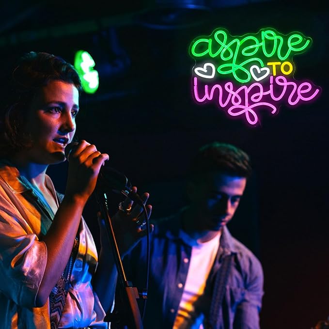 Aspire To Inspire Neon Sign 16.5 * 12.6 Inch Dimmable Switch Led Light Up Colorful Sign for Wall Decor USB Cute Letters Neon Light for Bedroom Classroom Office Station Art Wall Decor