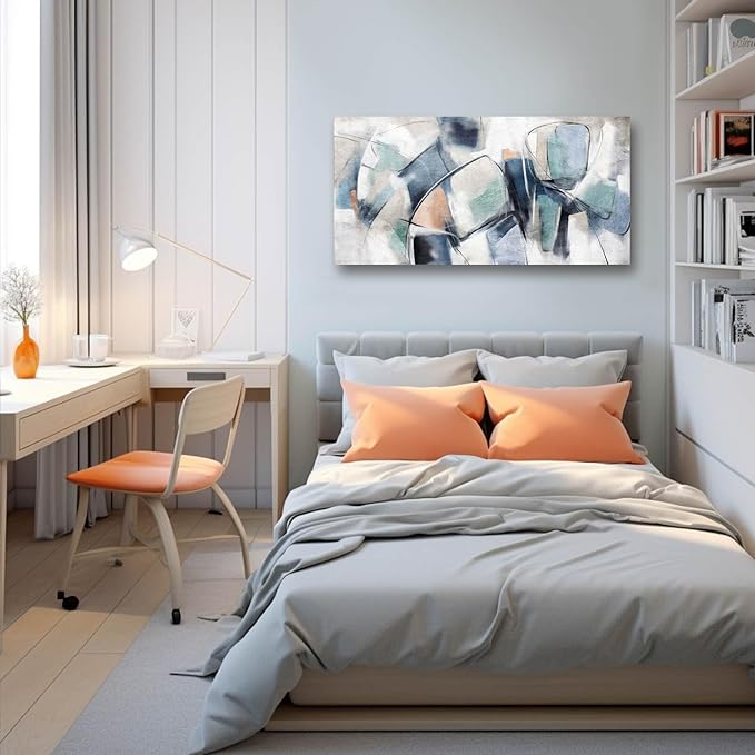 Line Art Canvas Decor Blue and Grey Living Room Decorations Black and White Abstract Wall Art for Bedroom 20"x 40" Pop Photo Posters for Walls