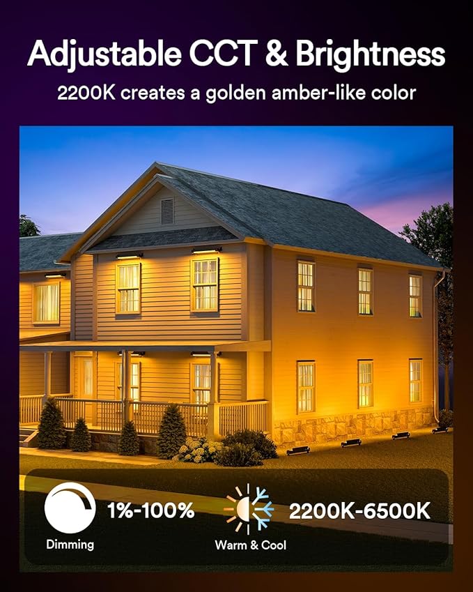 Lumary Smart Outdoor Led Light Bar, RGBAIWW Color Changing Wall Washer Lights, IP65 Backyard Ambient Floodlights Landscape Lighting for Room/Garden/Halloween/Christmas, APP&Voice Control, 4 Pack