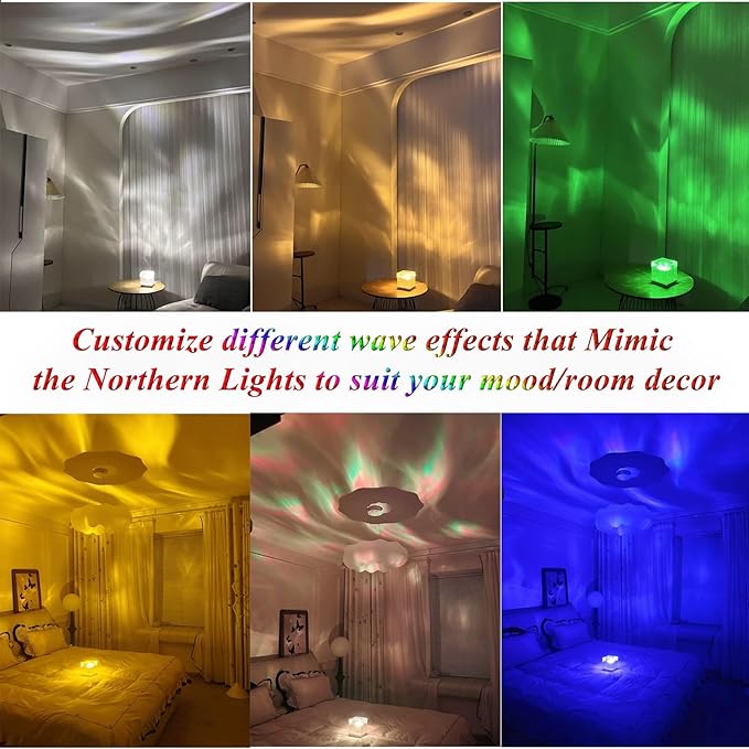 Northern Lights Projector Touch,16 Colors Changing Light Dimmable Mood Lighting, Cube Aurora Glow Lamps with Dynamic Ripple Effect, Remote Galaxy Light Projector for Bedroom Playroom Kids Teens Gifts