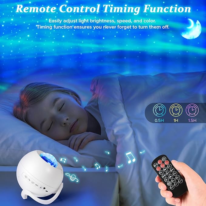 Northern Galaxy Light Projector with Bluetooth & White Noise Sounds, 60+ Lighting Modes & 5 Moon Effects, Star Projector Lights with Remote for Bedroom Decor, Kids Room Ceiling, Gift for Kids & Adults