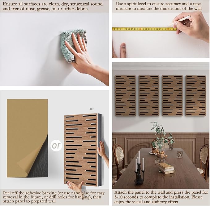 4Pack Acoustic Wall Panel, Self-Adhesive Soundproof Foam Panels for Wall, 3D Perforated Tri-Layer Polyester Fiber Decorative Acoustic Insulation for Recording Studio, Office, 24×12×1.78", Diverse-Line