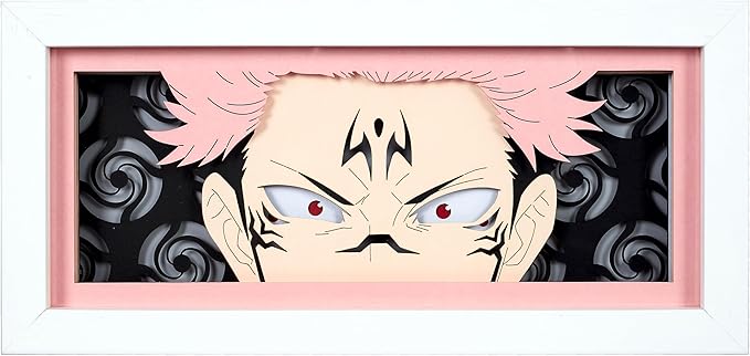 Anime LED Light Box, Manga Shadow Box Frame, Anime Paper Cut, Table Lamp for Anime Enthusiasts, RGB Multi Color Light, Night Light for Room Decor, Unique Anime Desk Decor (Sukuna)