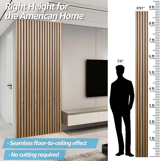 Art3d 4pcs-107 x 8in Slat Acoustic Panel for Wall and Ceiling, 3D Fluted Sound Absorbing Panel with Wood Finish, Walnut