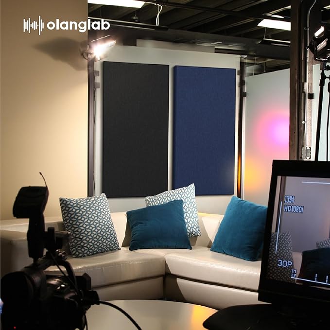 Olanglab Sound Absorbing Acoustic Wall Panels 2 Pack, 2'' 24''x48'' Fiberglass Sound Dampening Panels, Large Fabric Wrapped Sound Proof Panels for Walls (Navy)