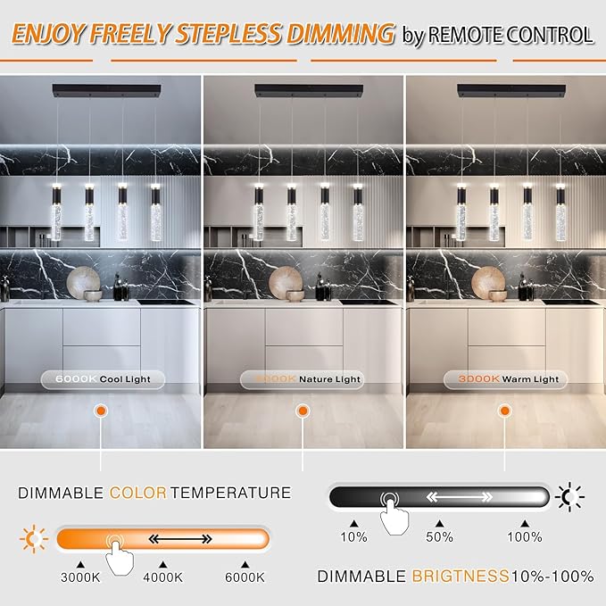 4-Light Modern LED Chandelier,Dimmable Hanging LED Pendant Light for Kitchen Dining Room Bedroom Kitchen Island Cafe