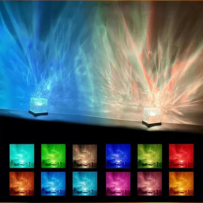 Ocean Wave Projector Light, 16-Color Luminorthe Cube Lamp & App Remote, 3D Holographic Water Ripple Romantic Ambient Lighting for Child's Room, Meditation Relaxation, Night Light