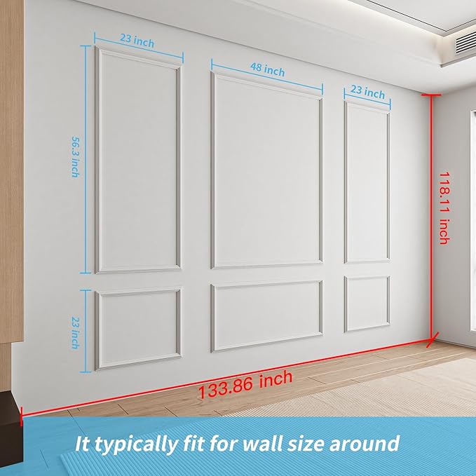 Art3d Pre-Cut Wall Molding Set of 6 pcs, Ready-to-Assemble Wainscoting Panels for Interior Wall Décor Living Room Bedroom Accent Wall - Installed with Glue, 3 Top 3 Bottom