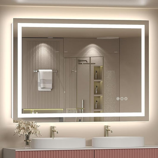 Led Lighted Bathroom Mirror 48x36, Dimmable Vanity Mirror with Lights, Anti-Fog (Backlit and Front Lighted)