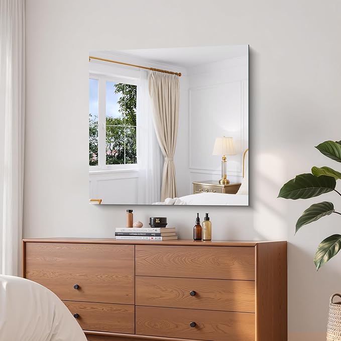 KOCUUY Frameless Mirror, 30"x30" Square Rectangle Bathroom Mirror for Over Sink, Upgraded Shatterproof Unframed Design for Bedroom, Living Room, Entryway