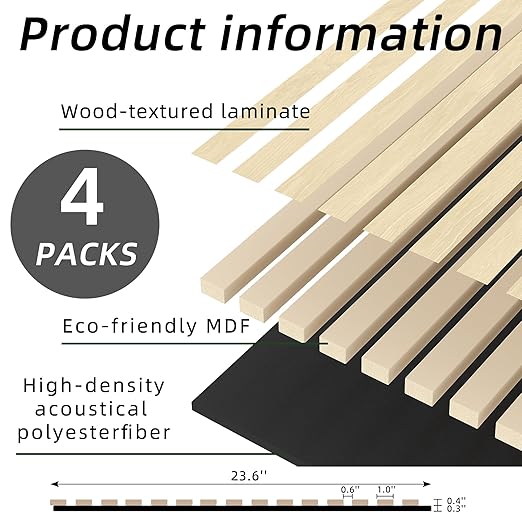 Casaphoria Acoustic Wall Panels, 4 PCS 23.6"x23.6", 3D Soundproof Wall Panels, Wood Slat Wall Panels for Home Office & Accent Walls, Oak
