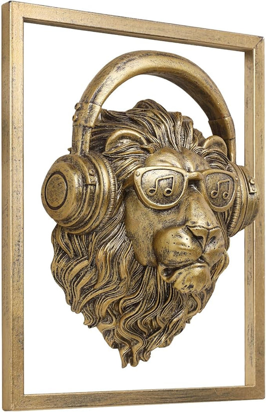 Newinhome Animal Heads Wall Decoration Resin Animals Sculptures Head Wall Hanging Decor Gold vintage Wall Sculpture for Living Room Bedroom Office(Lion)